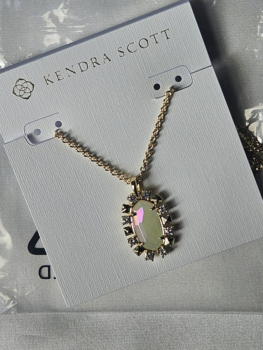 Shanley Gold Short Pendant Necklace with Green Tint